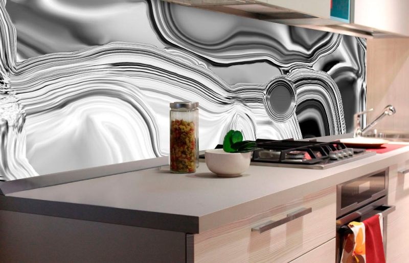 Samoljepljiva foto tapeta za kuhinje - Tekući krom srebrni KI-180-101 | 180x60 cm - Za kuhinje
