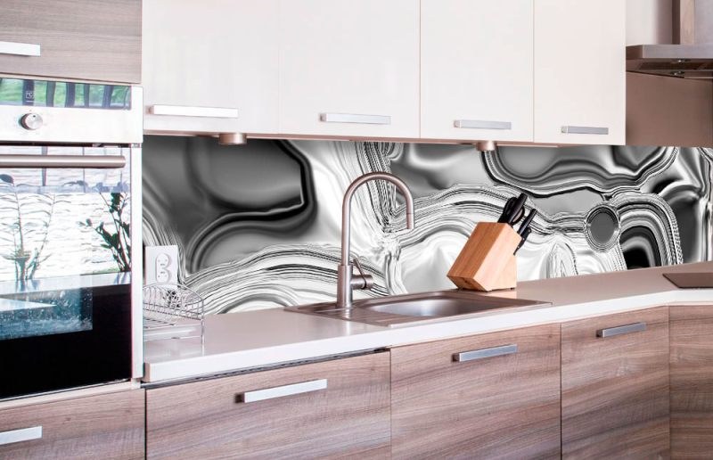 Samoljepljiva foto tapeta za kuhinje - Tekući krom srebrni KI-260-101 | 260x60 cm - Za kuhinje