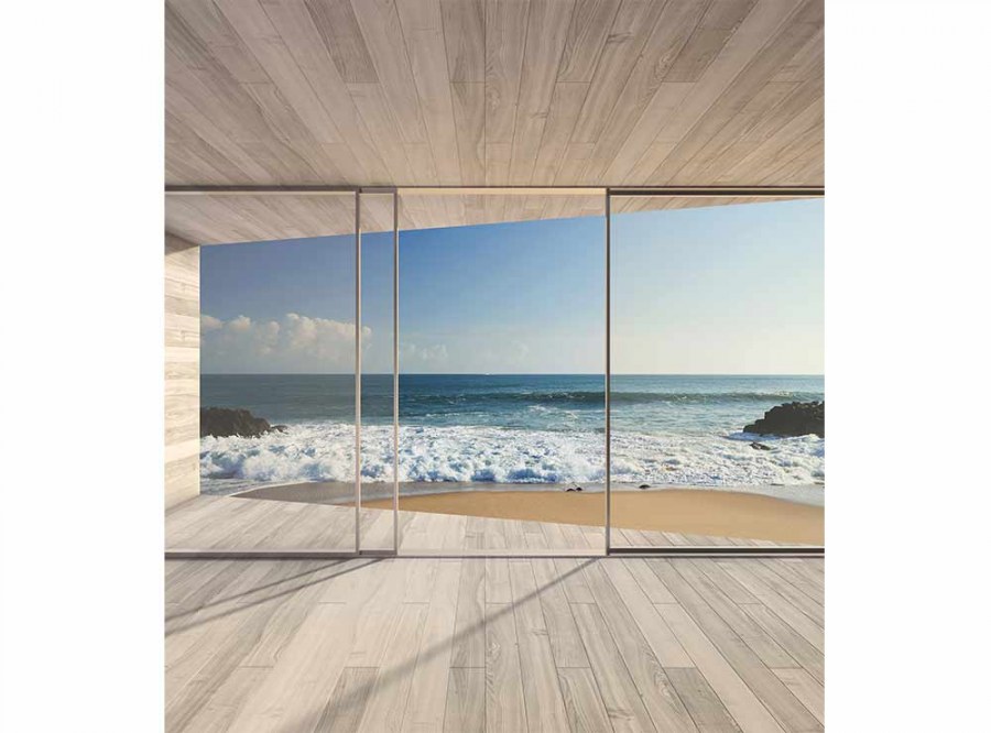 Flis foto tapeta Prozor na plažu MS30042 | 225x250 cm - Od flisa