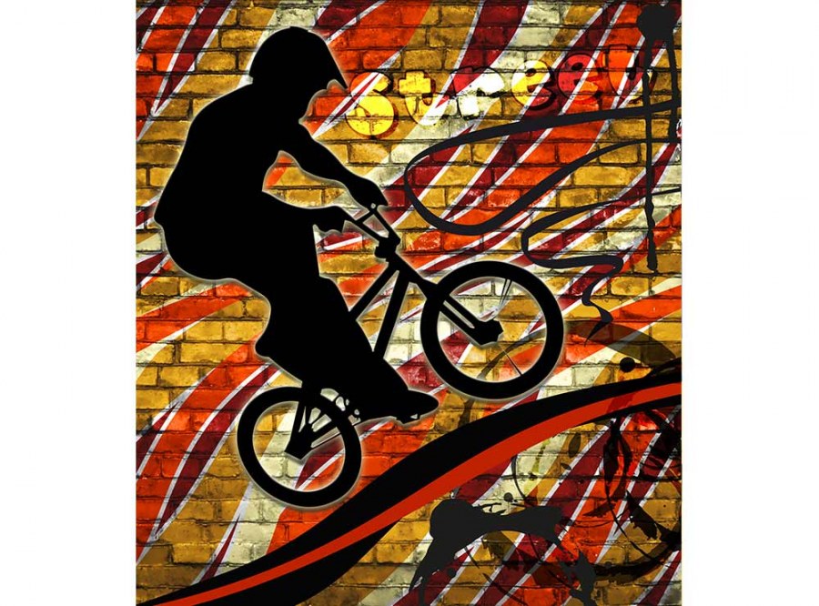 Flis foto tapeta Crveni bicikl MS30327 | 225x250 cm - Od flisa