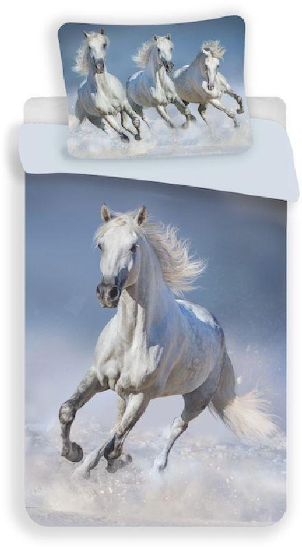 JERRY TKANINE Posteljina Konji bijeli pamuk, 140/200, 70/90 cm - Posteljina foto print