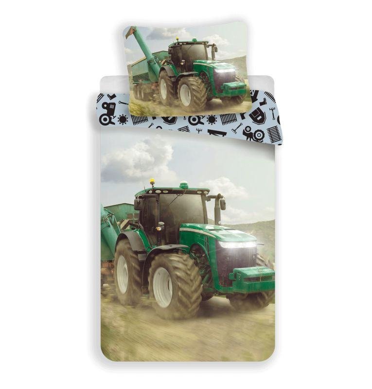 JERRY TKANINE Posteljina Traktor zelena Pamuk, 140/200, 70/90 cm - Posteljina foto print