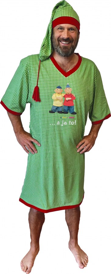 Noćna košulja sa kapom Pat i Mat zelene karo, veličina L