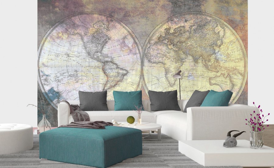 Flis foto tapeta Karta svijeta globus | 375x250 cm - Od flisa
