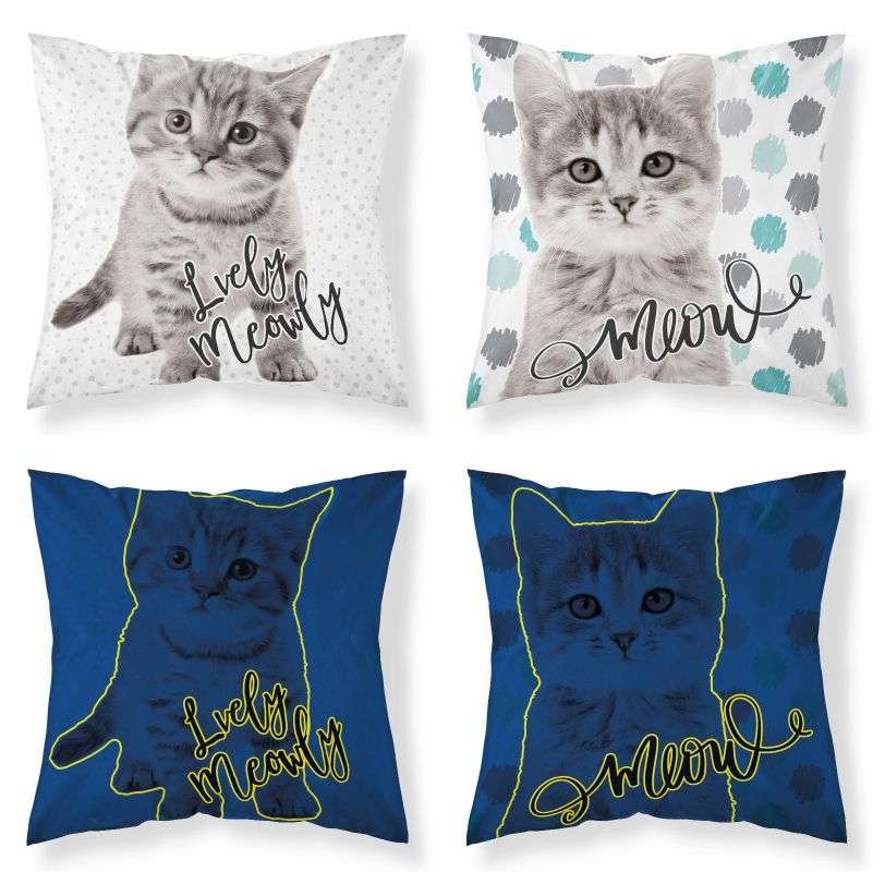 DETEXPOL Navlaka za jastuk Sweet Animals Kitten siva sjajna pamuk, 40/40 cm - pokrivači za jastuke