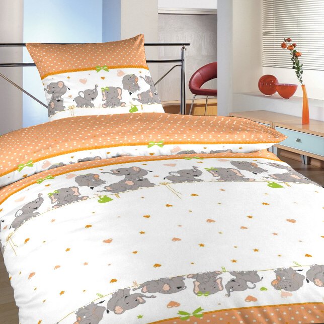 Pamučna posteljina za bebu Elephants narančasta | 90x130, 45x60 cm - Dječja posteljina pamuk