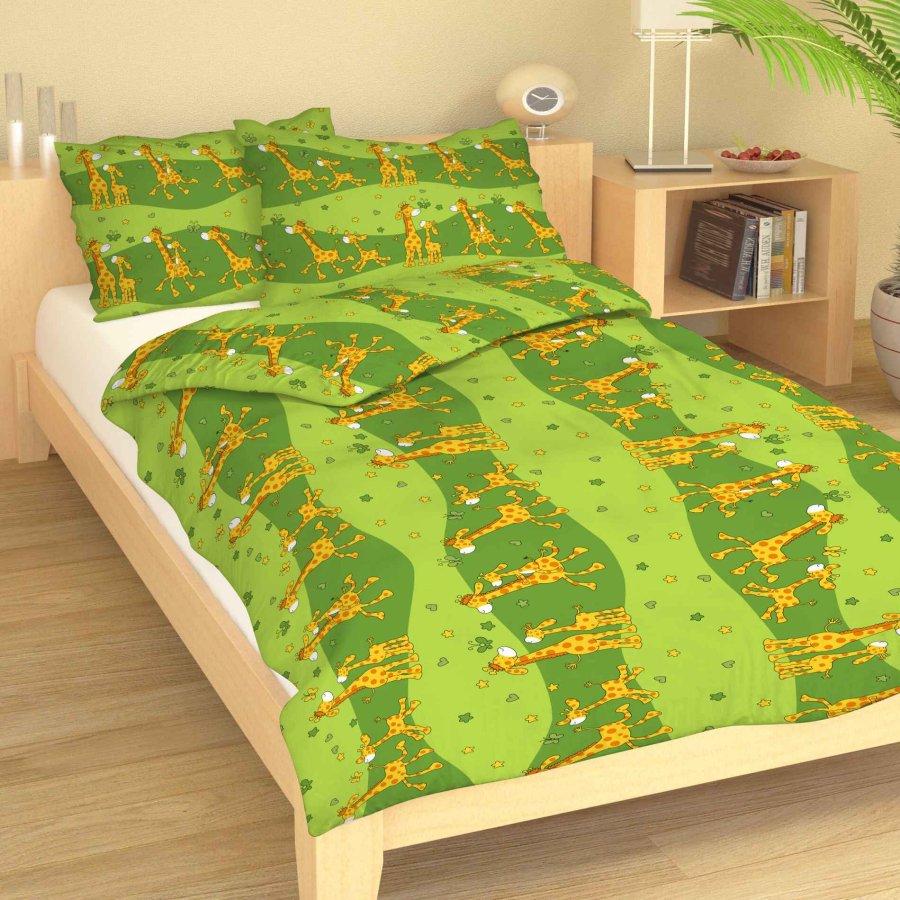 Pamučna posteljina za bebu Žirafa zelena | 90x130, 45x60 cm - Dječja posteljina pamuk