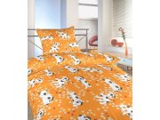 Posteljina za bebu krep Psi narančasta | 90x130, 45x60 cm Posteljina za krevete - Dječja posteljina - Dječja posteljina za bebe - Dječja posteljina krep