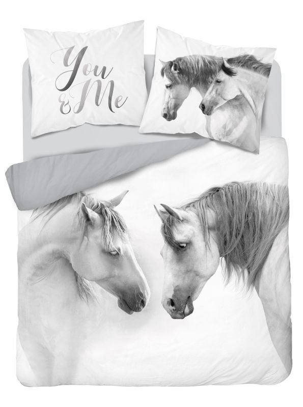 DETEXPOL Francuska posteljina Konji bijeli pamuk, 220/200, 2x70 / 80 cm - Posteljina foto print