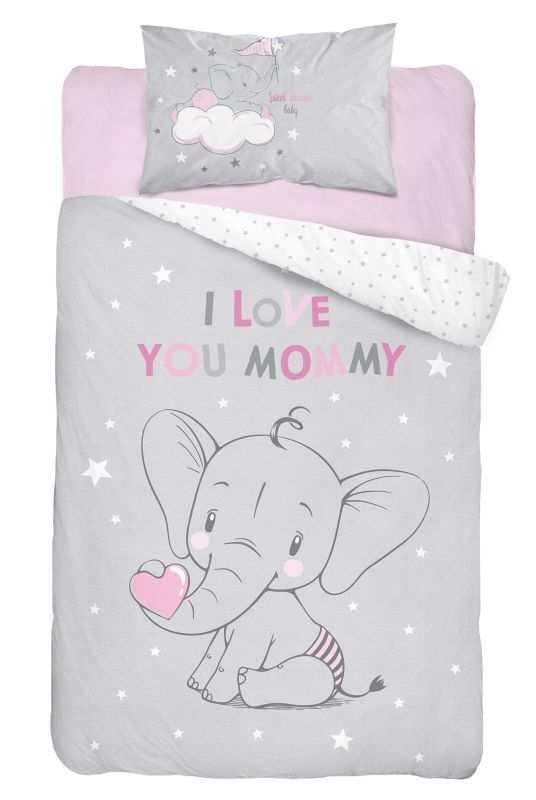 DETEXPOL Posteljina za krevetić Elephant pink Pamuk, 100/135, 40/60 cm - Posteljina za krevetiće