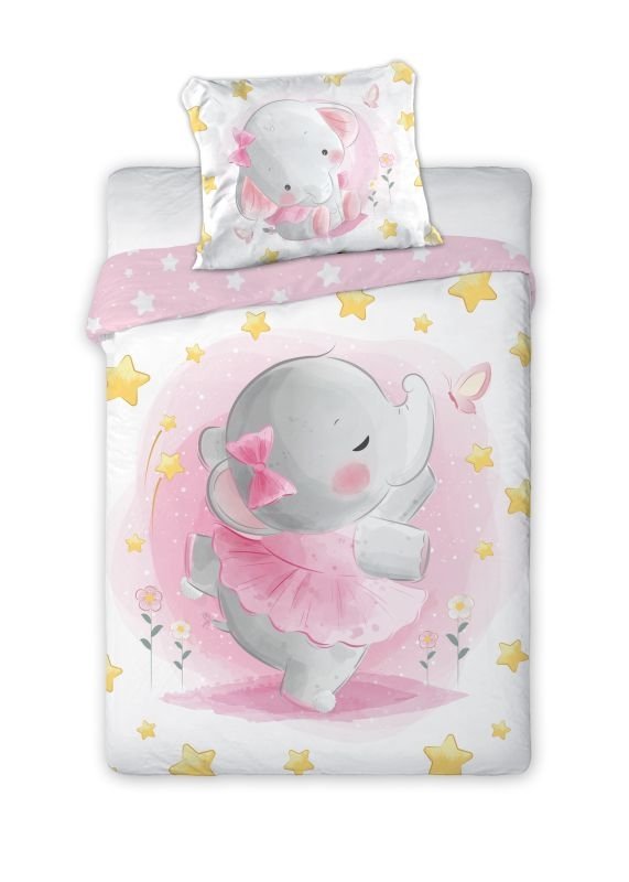 FARO posteljina za dječji krevetić Elephant pink pamuk, 100/135, 40/60 cm - Posteljina za krevetiće