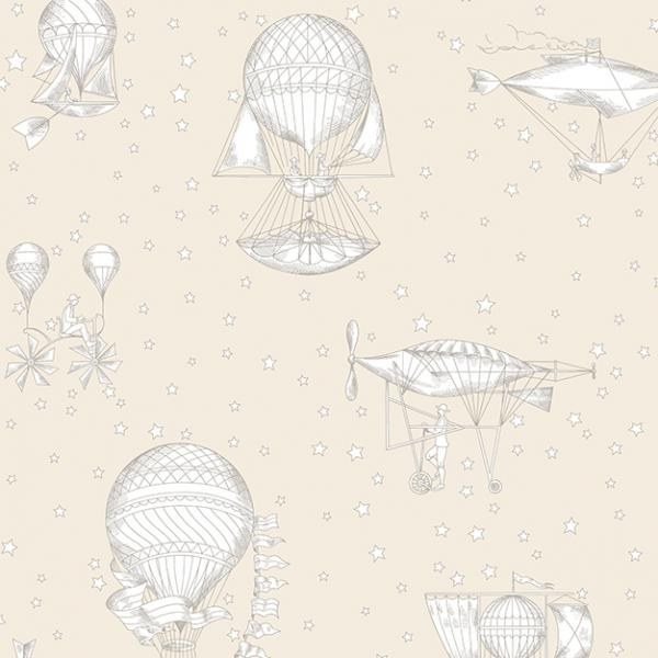 Bež dječja tapeta baloni i zračni brodovi JR3003 | Ljepilo besplatno - Grandeco