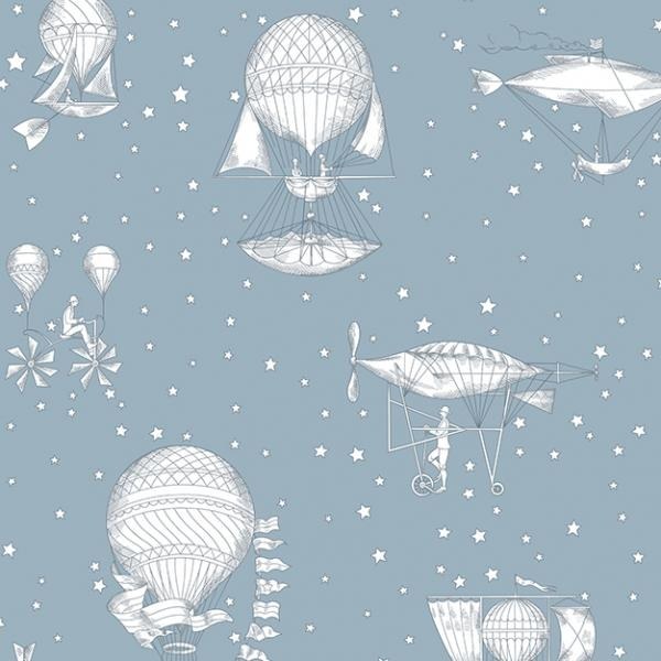 Plava dječja tapeta baloni i zračni brodovi JR3004 | Ljepilo besplatno - Grandeco