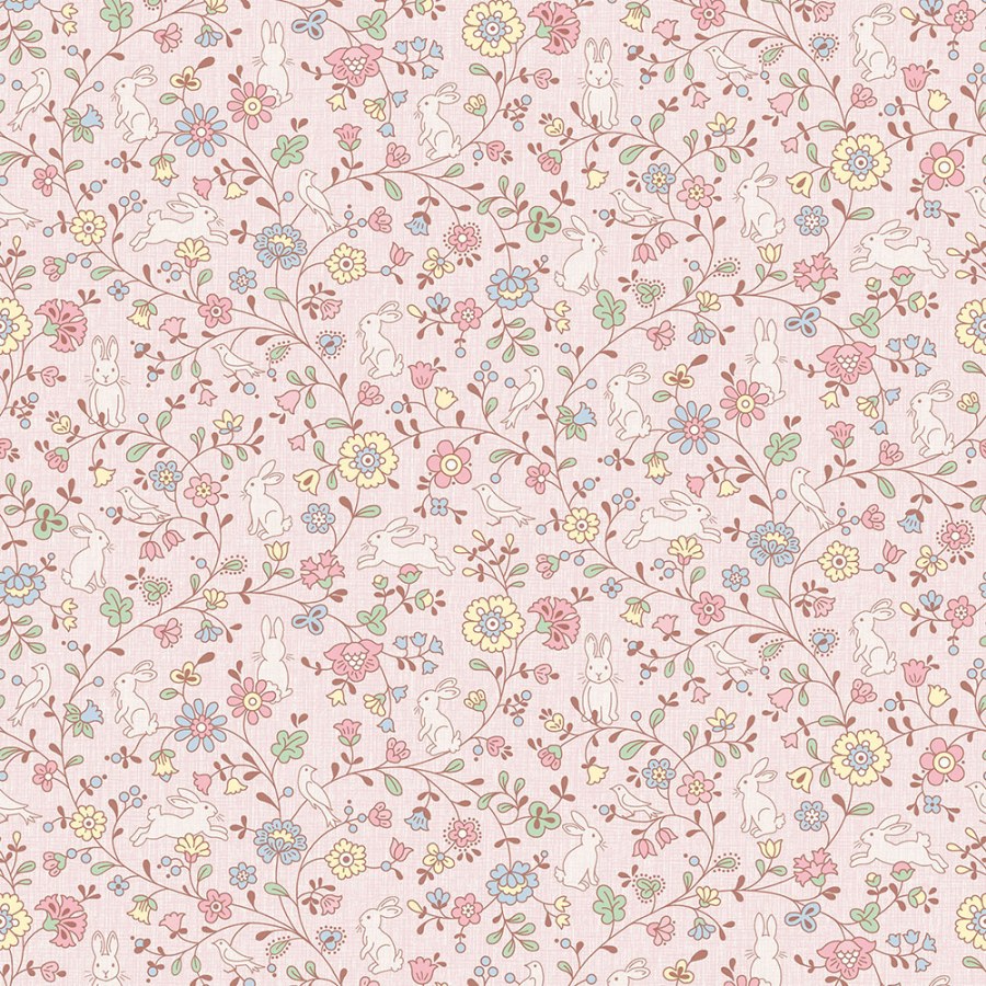 Ružičasta dječja tapeta cvijeće i zečevi JS3105 | Ljepilo besplatno - Grandeco