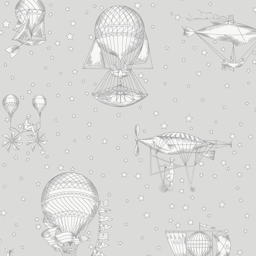 Siva dječja tapeta s balonima i zračnim brodovima JR3011 | Ljepilo besplatno