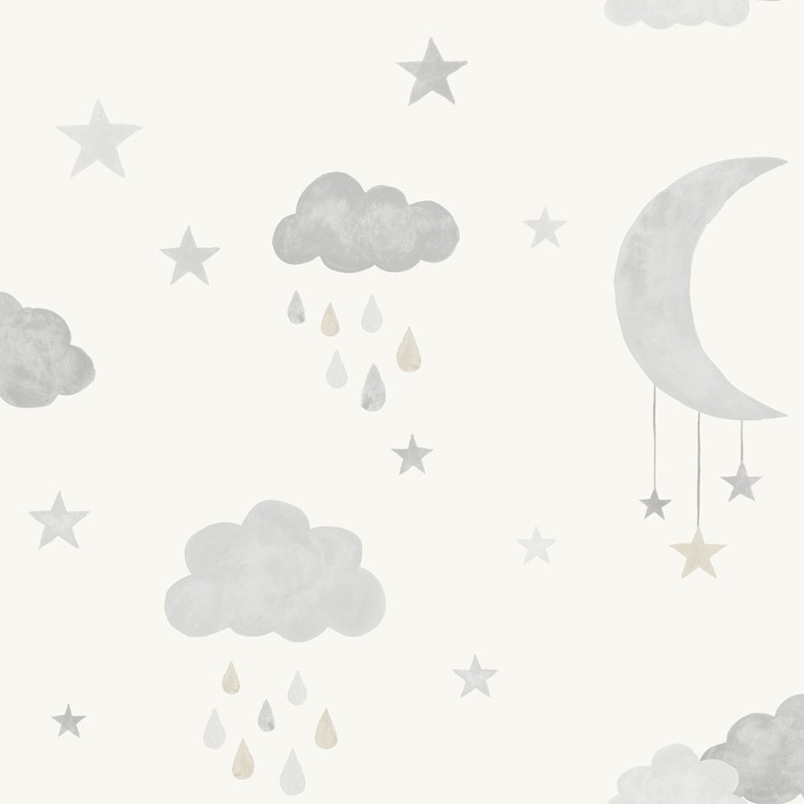 Sivo-bijela dječja tapeta sa zvijezdama i oblacima JS2211 | Ljepilo besplatno - Grandeco