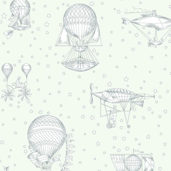 Zelena dječja tapeta baloni i zračni brodovi JR3001 | Ljepilo besplatno