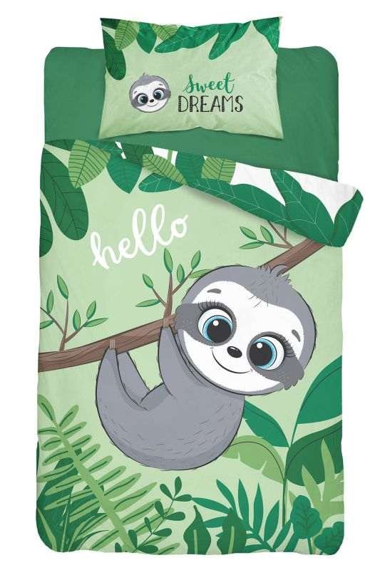 DETEXPOL Bamboo posteljina za krevetić Sloth zelena Pamuk, Bambus, 100/135, 40/60 cm - Posteljina za krevetiće
