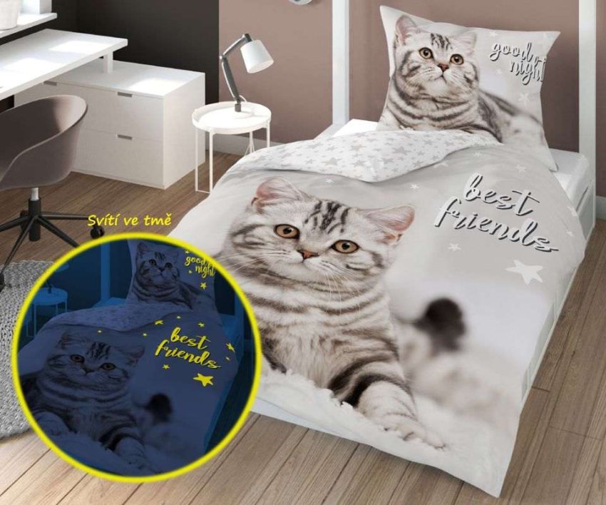 DETEXPOL posteljina Best Friends Luminous Kittens Pamuk, 140/200, 70/80 cm - Posteljina foto print