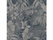 Tamno plava flis tapeta lišće A51301 | Ljepilo besplatno Na skladištu