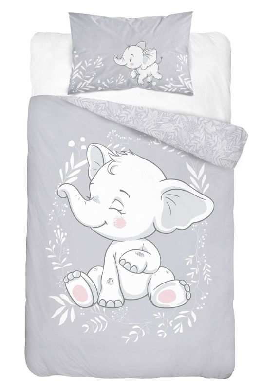 DETEXPOL posteljina za krevetić Elephant baby siva Pamuk, 100/135, 40/60 cm - Posteljina za krevetiće