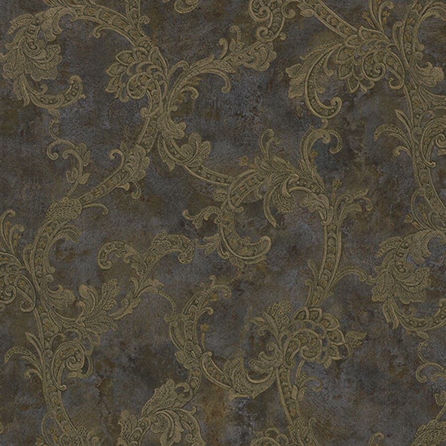 Luksuzna smeđa-zlatna barokna flis tapeta ornamenti - M13032, Murella Italia | Ljepilo besplatno - Zambaiti Parati