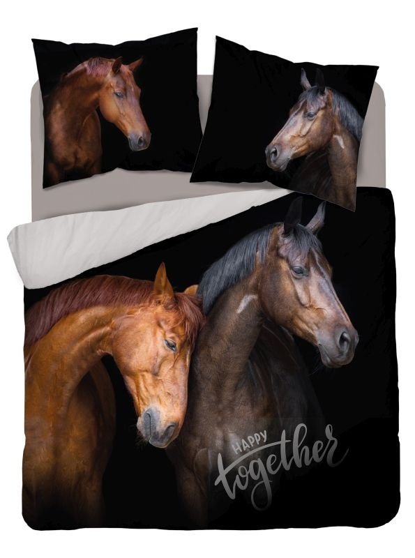DETEXPOL Francuska posteljina Konji Sretni zajedno Pamuk, 220/200, 2x70/80 cm - Posteljina foto print