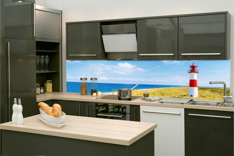 Samoljepljiva fototapeta za kuhinju KI-260-119 Svjetionik na plaži | 260 x 60 cm - Za kuhinje