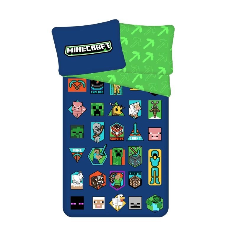 JERRY FABRICS Minecraft Badges Posteljina Pamuk, 140/200, 70/90 cm - Posteljina za mlade