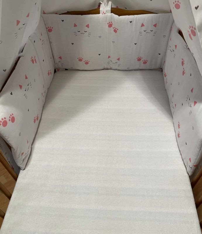 SDS Ograda za krevetić Mačke bijela Pamuk, punjenje: Poliester, 195/28 cm - ograničenja