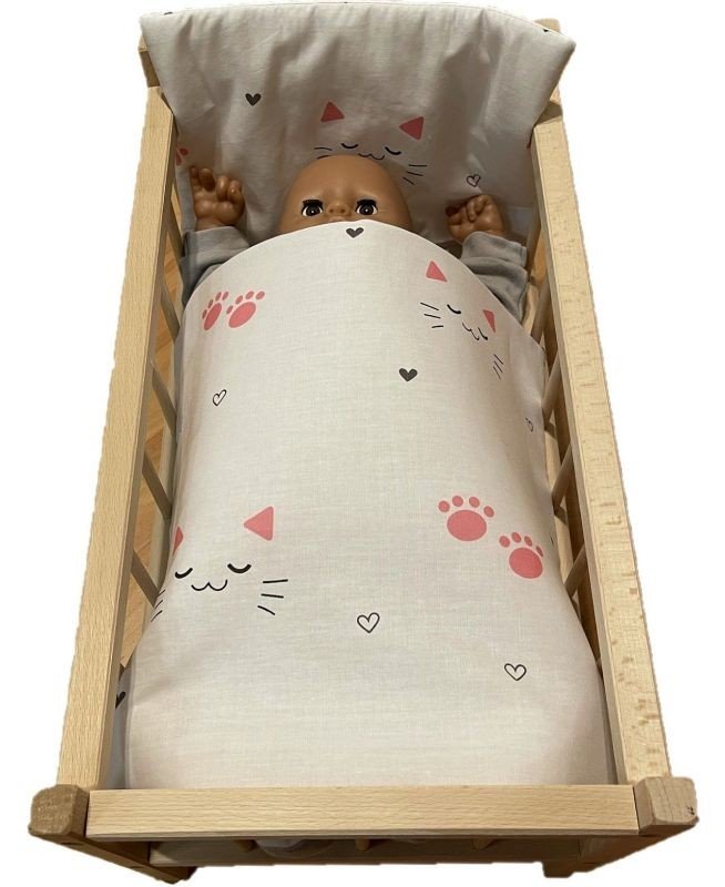 SDS Jastuci za krevetić za lutke Mačke bijela Pamuk, punjenje: Poliester, 1x 38x44 cm / 28x20 cm - poplune za lutke