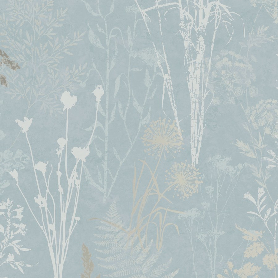 Plava tapeta za zid, cvijeće, listovi, 120715 | Ljepilo besplatno - Na skladištu