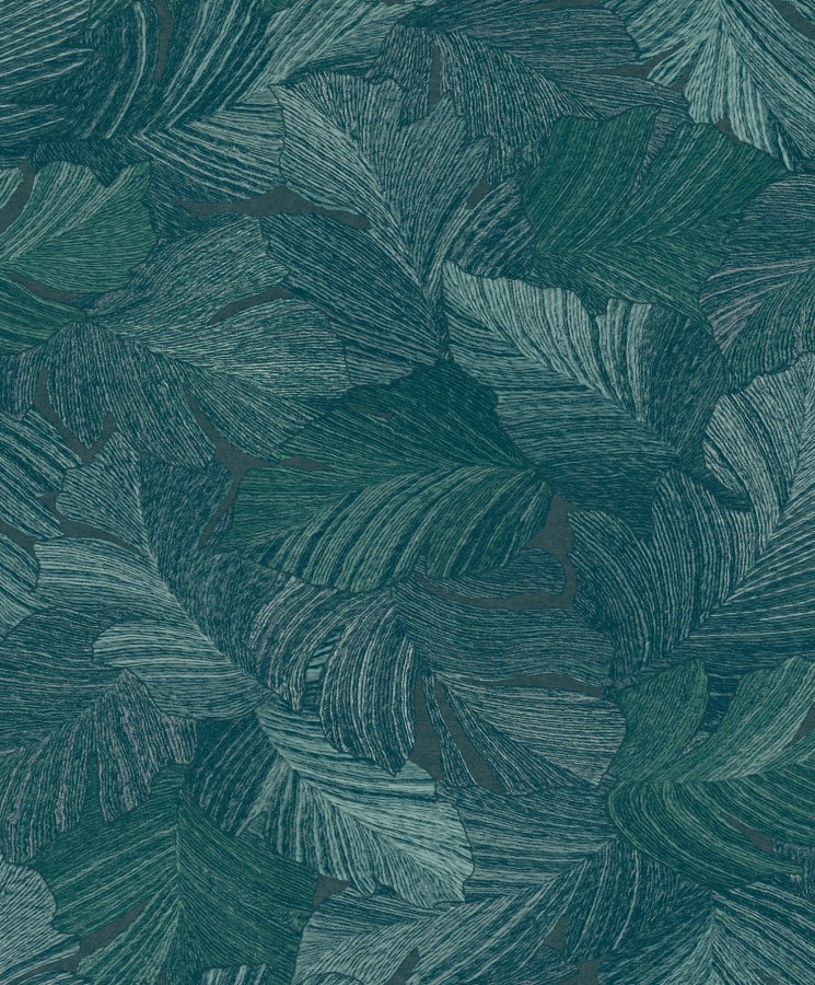 Plavo-zelena tapeta za zid, listovi, A66501 | Ljepilo besplatno - Na skladištu