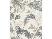 Siva tapeta s tropskim listovima, A64301 | Ljepilo besplatno Na skladištu