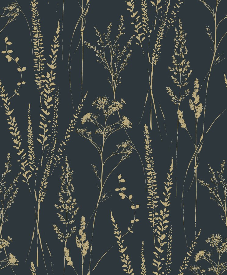 Crno-zlatna tapeta s travama, A64203 | Ljepilo besplatno - Na skladištu