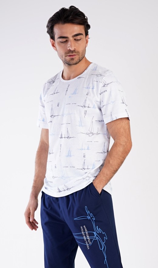 Pyraće kapri pidžama Jedrenjak - Nadmjerne muške pidžame kratke hlače