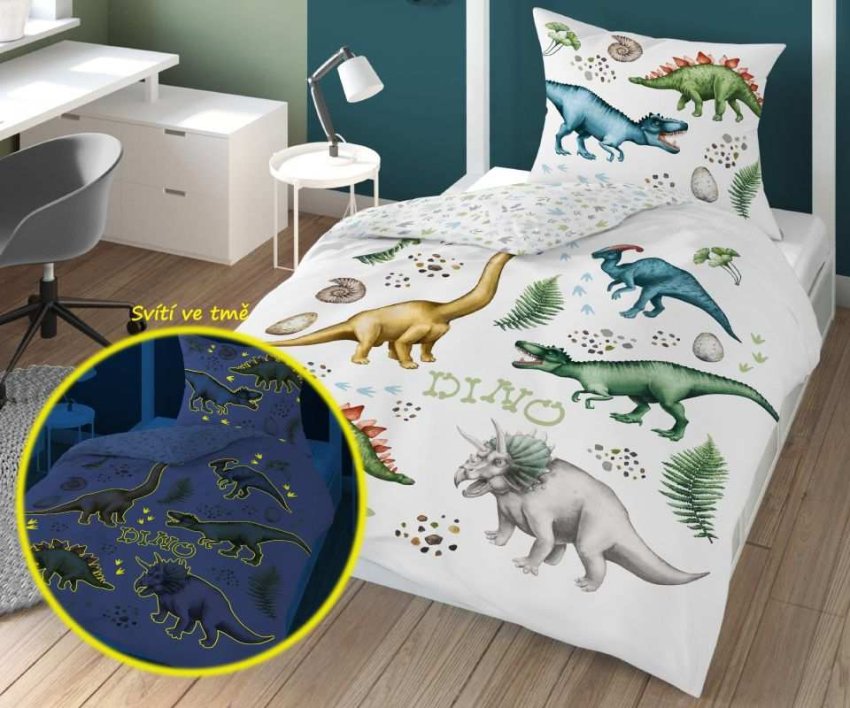 DETEXPOL Posteljina Svět Dino svjetleća Pamuk, 140/200, 70/80 cm - Dječji posteljina bez licencije