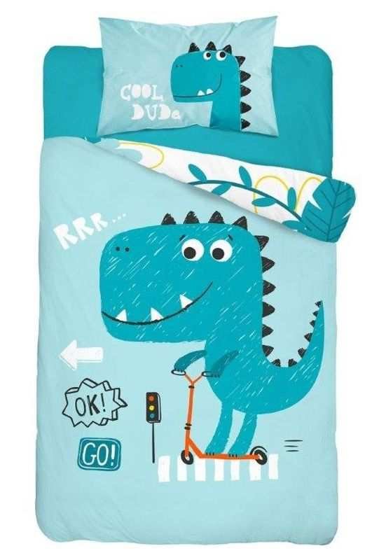 DETEXPOL Bambusova posteljina za dječji krevetić Dino blue Pamuk, Bambus, 100/135, 40/60 cm - Posteljina za dječji krevetić