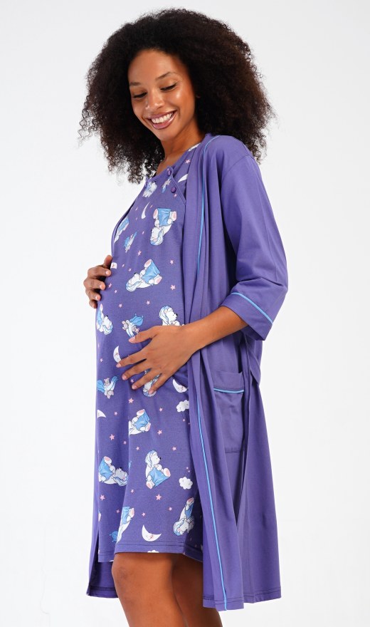 Ženski ogrtač s trudničkom spavaćicom Medo - Dojilica noćna košulja s ogrtačem