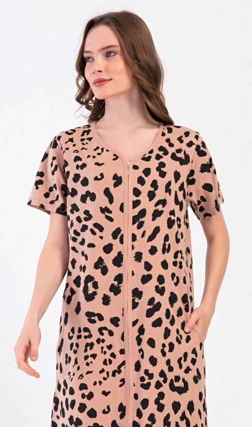 Ženska kućna haljina s kratkim rukavima Leopard - Prevelike ženske spavaćice