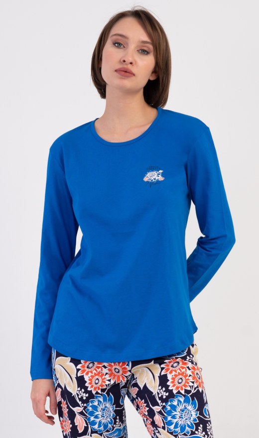 Ženska duga pidžama Cvjetovi - Ženske pidžame s dugim rukavima