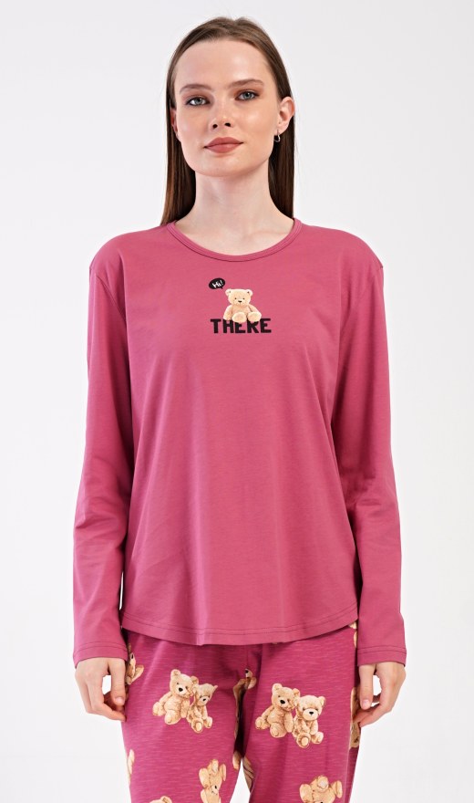 Ženska duga pidžama Pink bear - Ženske pidžame s dugim rukavima