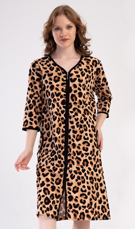 Ženska kućna haljina s tročetvrt rukavima Leopard