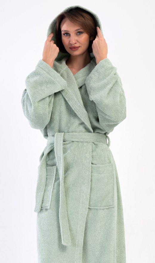 Dugi ženski ogrtač s kapuljačom Menta - Ženski dugi ogrtači