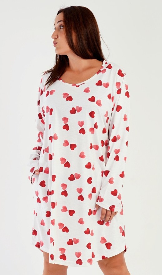 Ženska kućna haljina s dugim rukavima Srce - Ženske noćne košulje s dugim rukavima