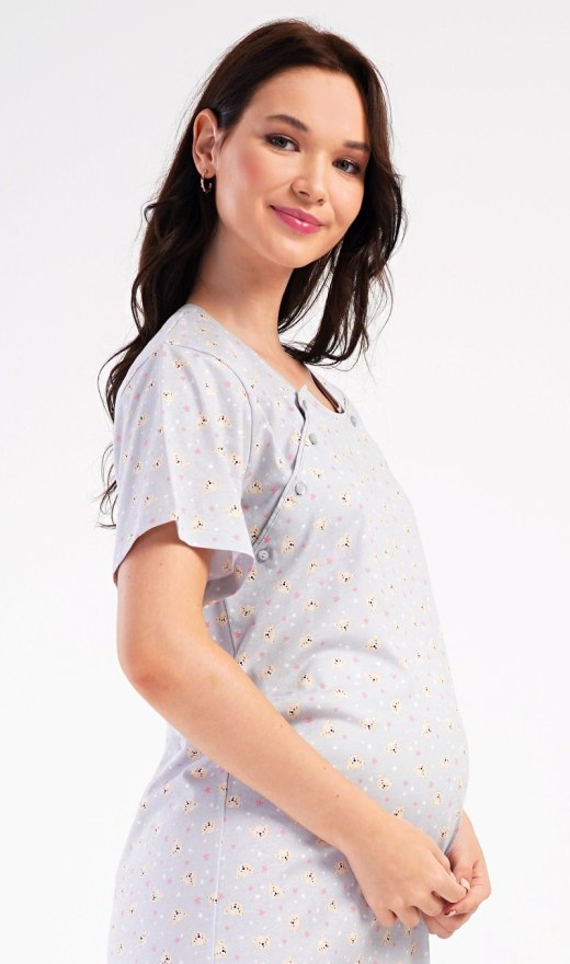 Ženska noćna košulja za trudnice Medvjedići - Dojilica noćna košulja s kratkim rukavima