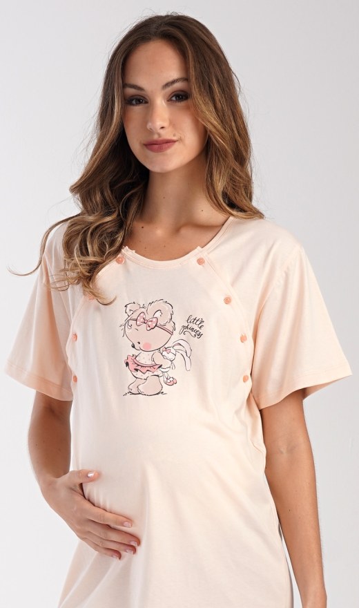 Ženska noćna košulja za trudnice Maruška - Dojilica noćna košulja s kratkim rukavima