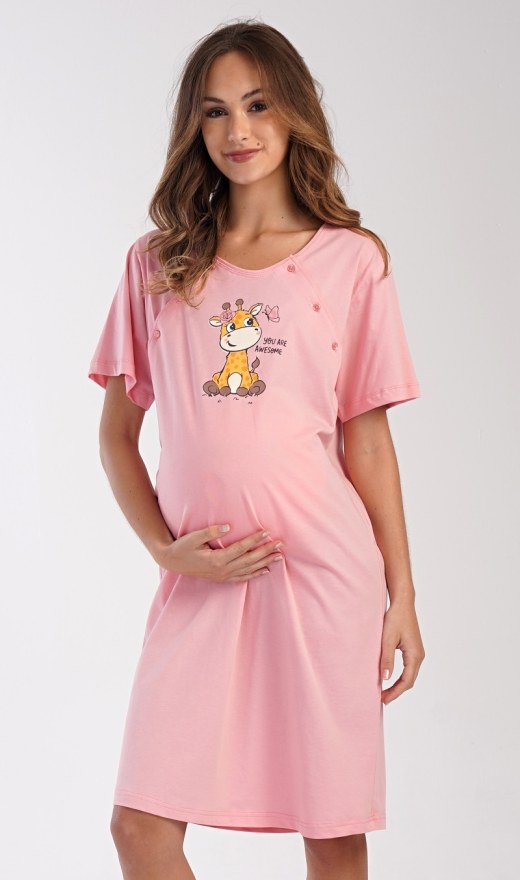 Ženska noćna košulja za trudnice Mala žirafa - Dojilica noćna košulja s kratkim rukavima