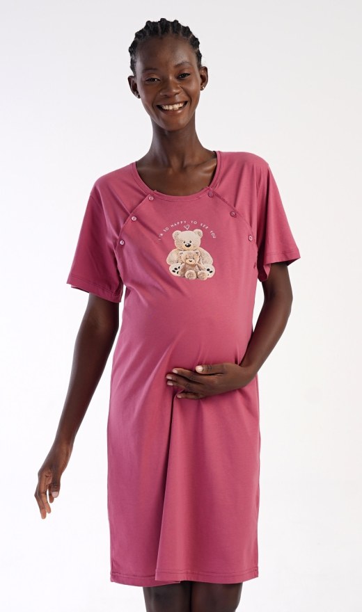 Ženska trudnička spavaćica Dominika - Dojilica noćna košulja s kratkim rukavima