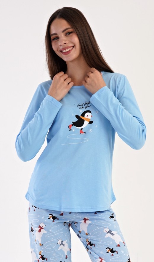 Ženska pidžama duga Pingvin na ledu - Ženske pidžame s dugim rukavima